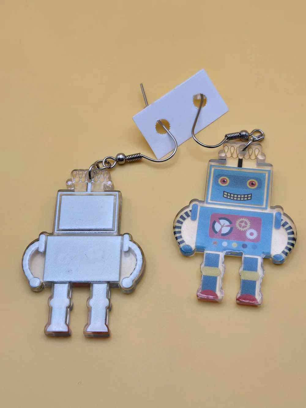 Kids Jewelry Teal Robot Dangle Earrings with Red Accents